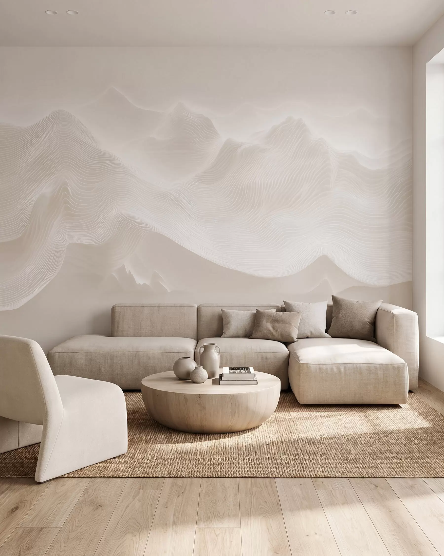 murales de pared Montañas onduladas abstractas en tonos beige, de estilo minimalista w09713