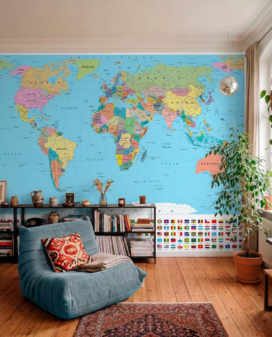 murales de pared Mapa del mundo en inglés c00004en