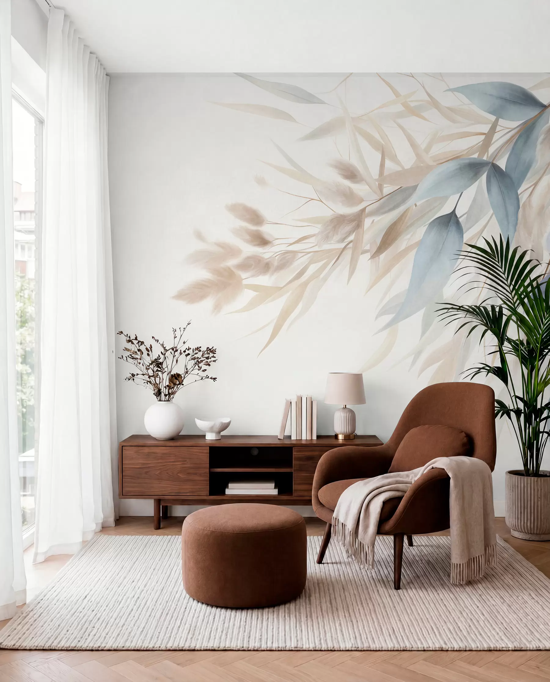 murales de pared Pampas y hojas pizarra w09868