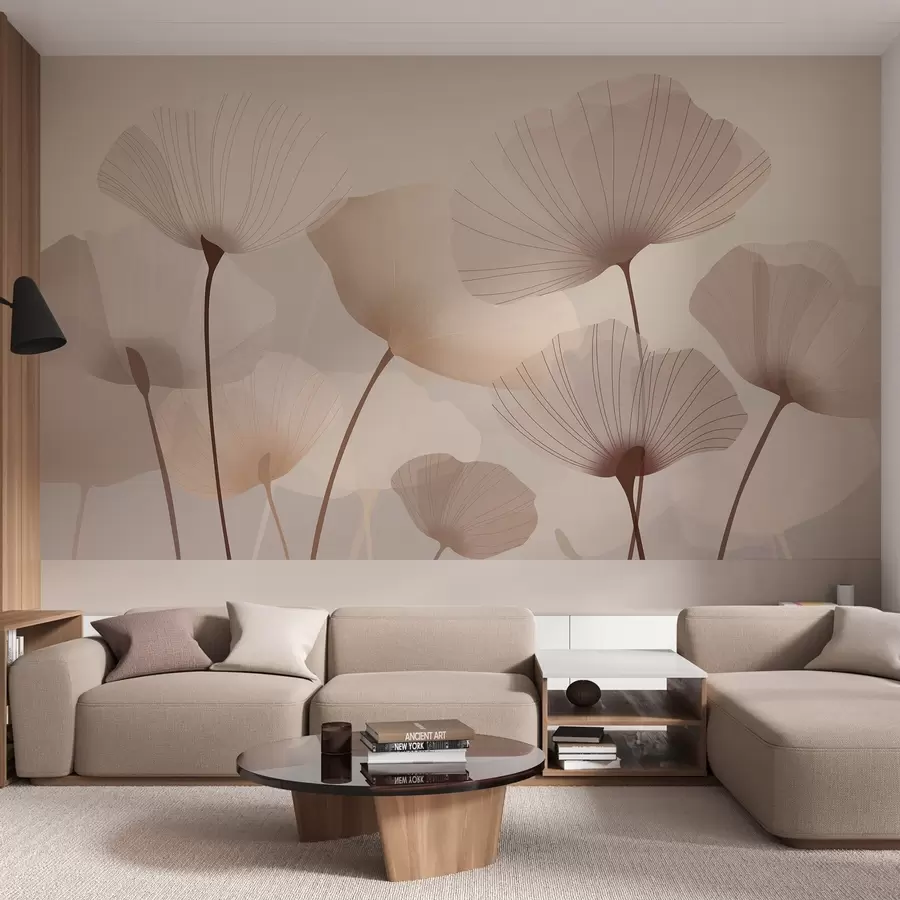 murales de pared Elegantes pétalos en tallos altos en tonos pastel w05212