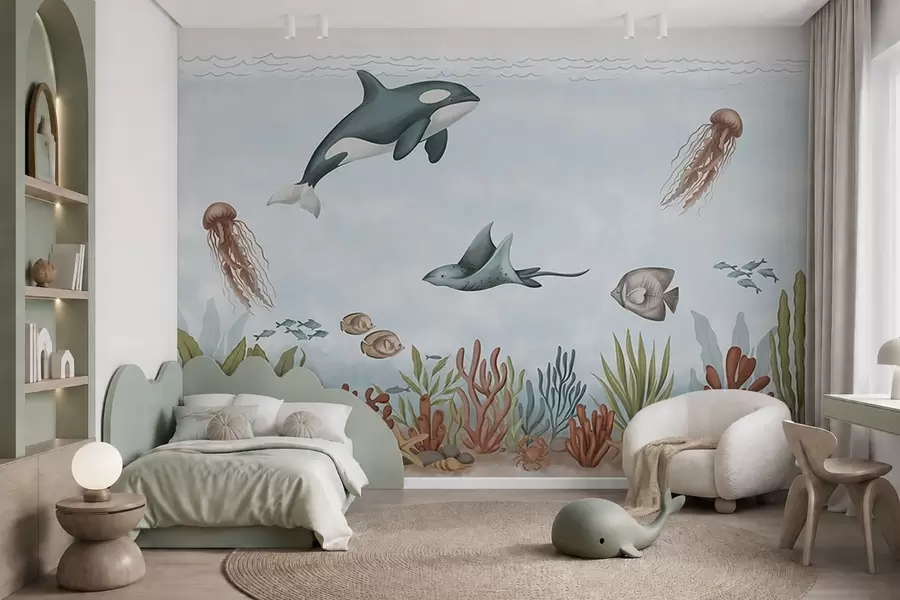 murales de pared Criaturas marinas entre corales y algas w05545