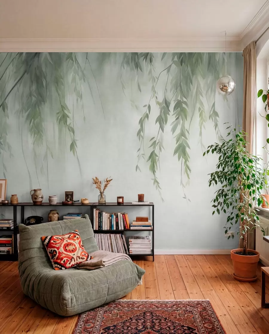 murales de pared Sauce en bruma plateada w09893v1