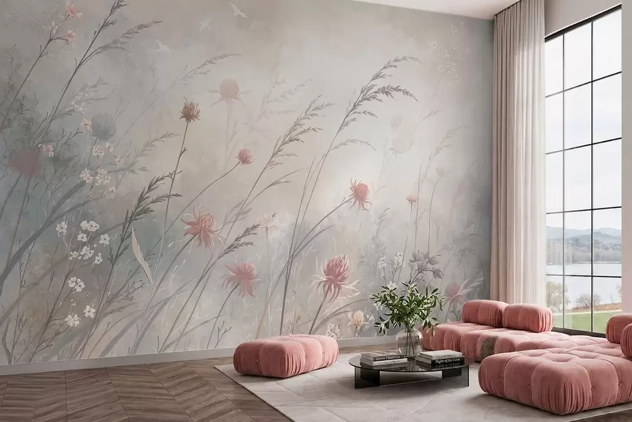 murales de pared Flores silvestres de colores claros en una composición aireada w05538v2