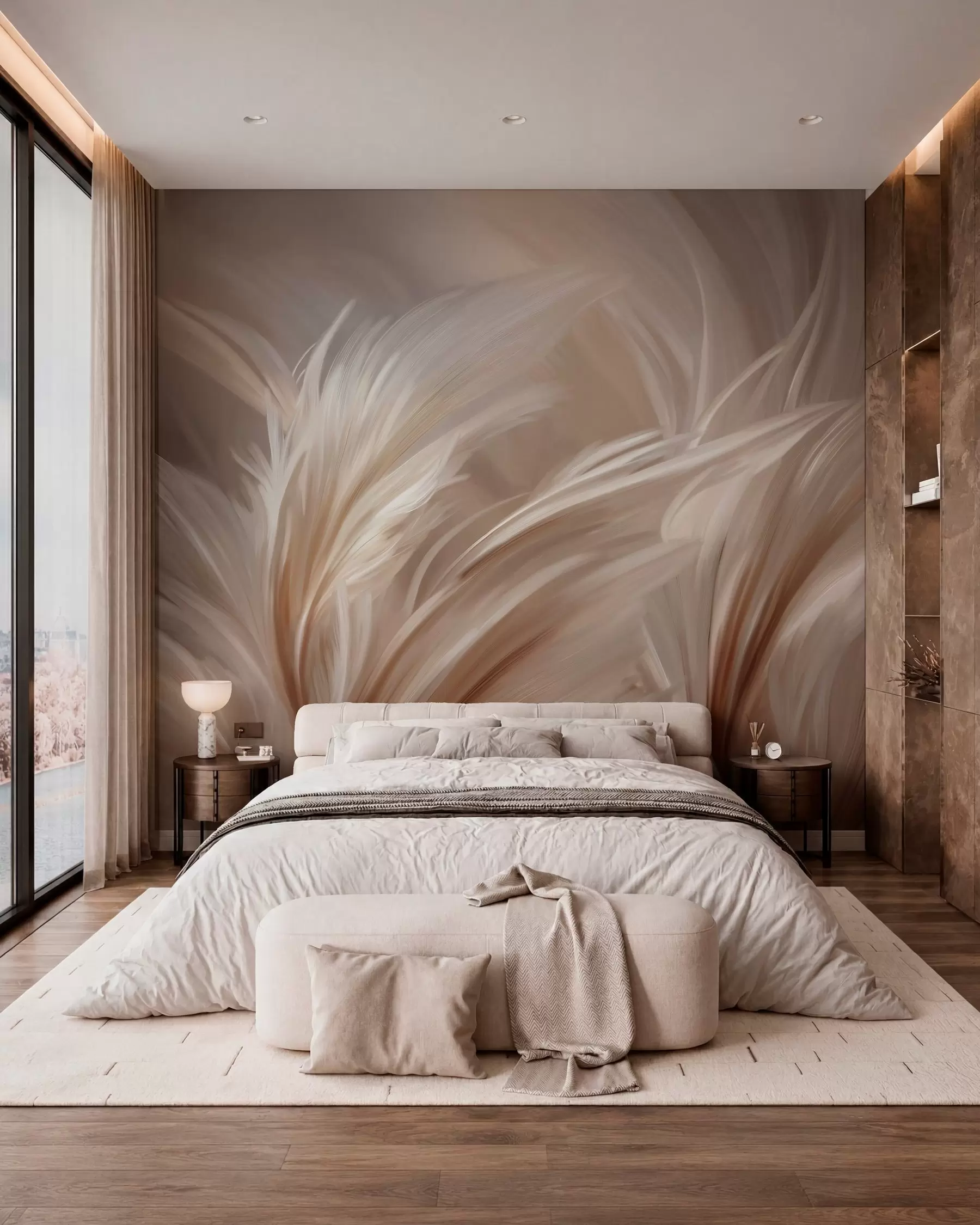 murales de pared Plumas en luz cálida w05658