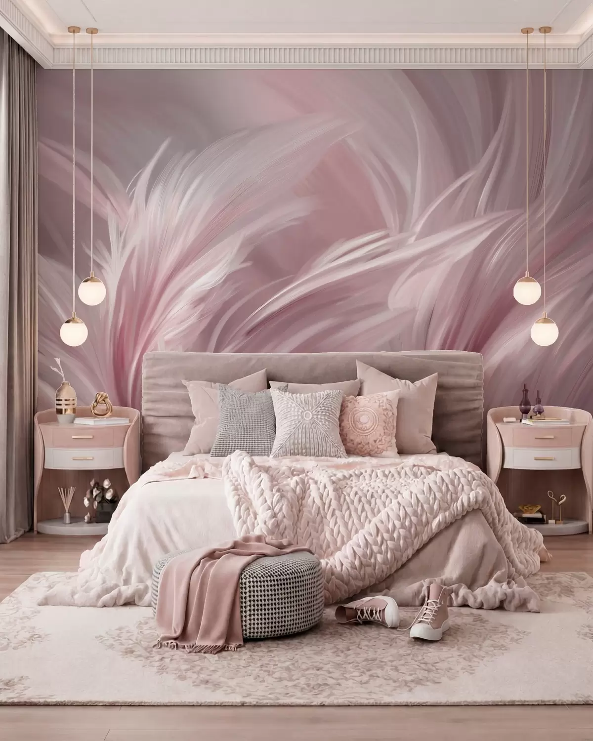 murales de pared Elegantes plumas en tonos rosados w05658v1