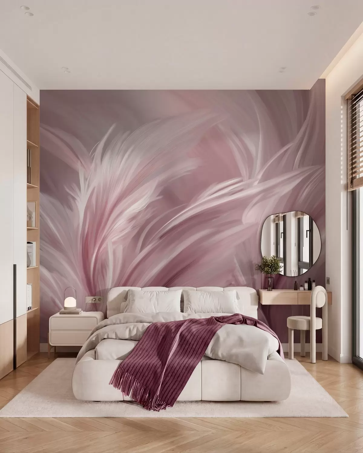 murales de pared Elegantes plumas en tonos rosados w05658v1