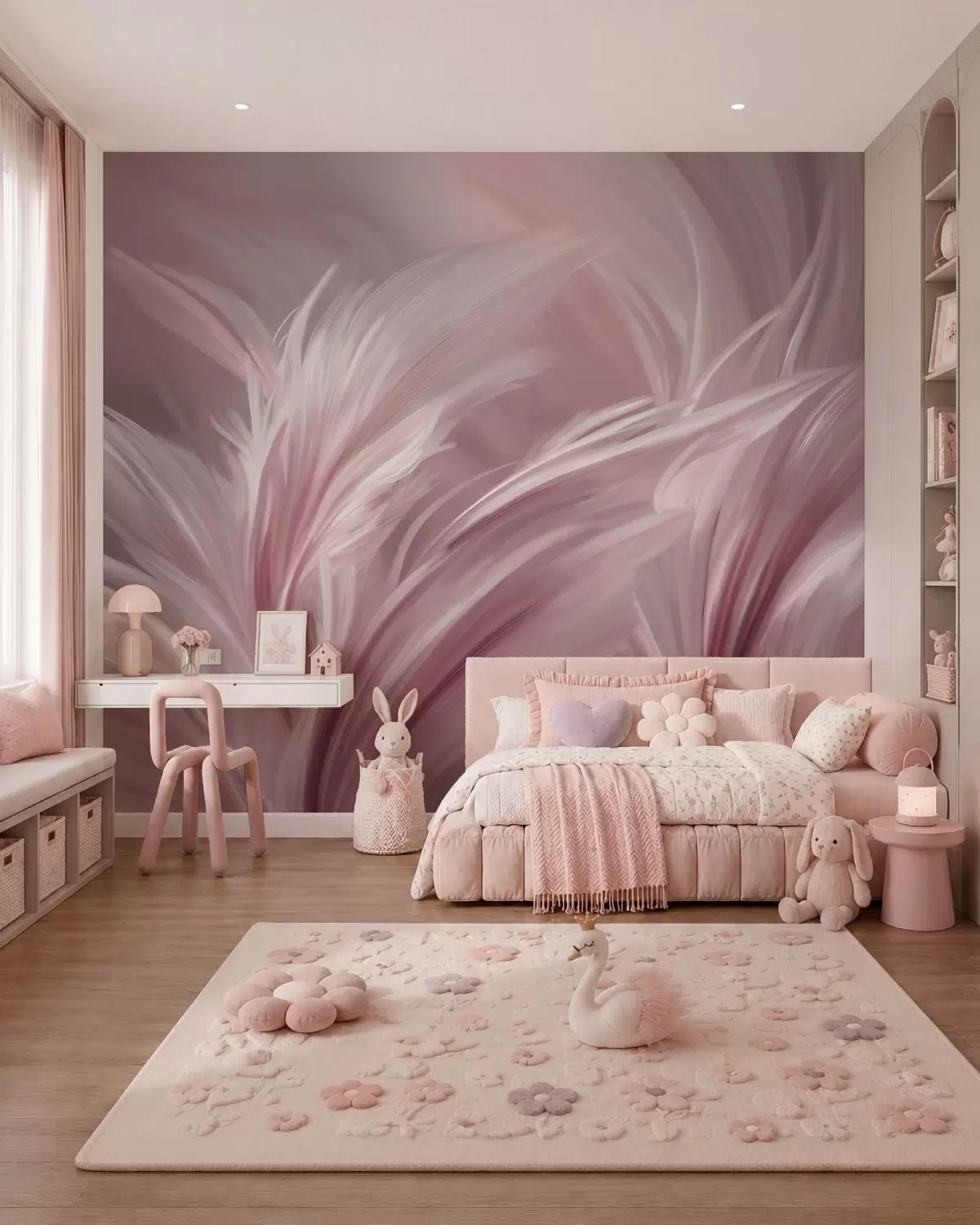 murales de pared Elegantes plumas en tonos rosados w05658v1