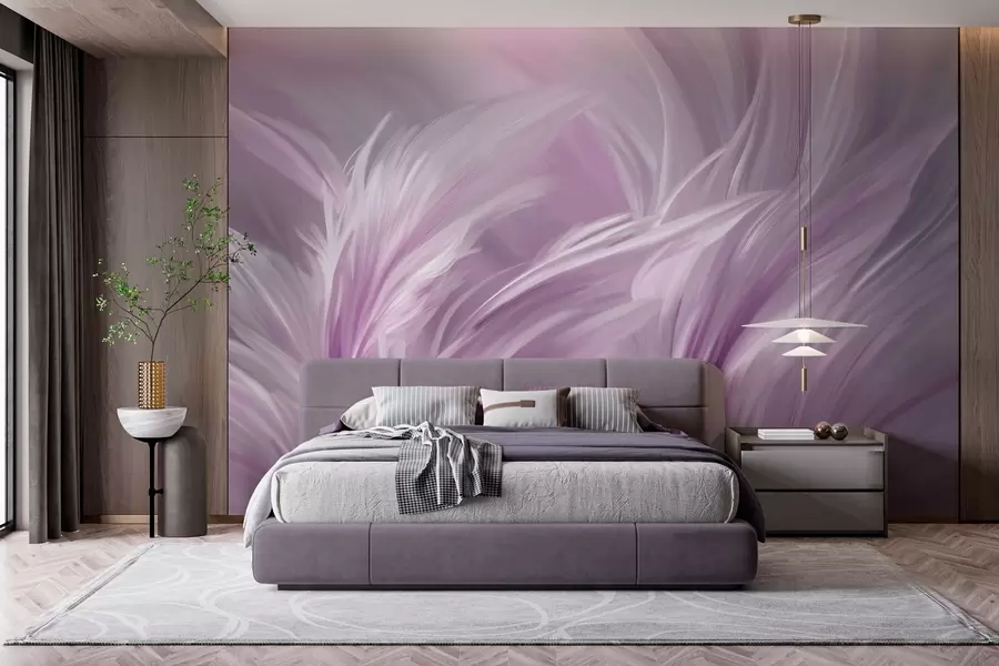murales de pared Elegantes plumas en tonos morados w05658v2