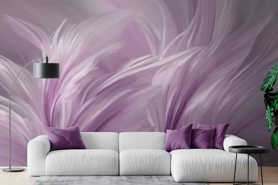 murales de pared Elegantes plumas en tonos morados w05658v2