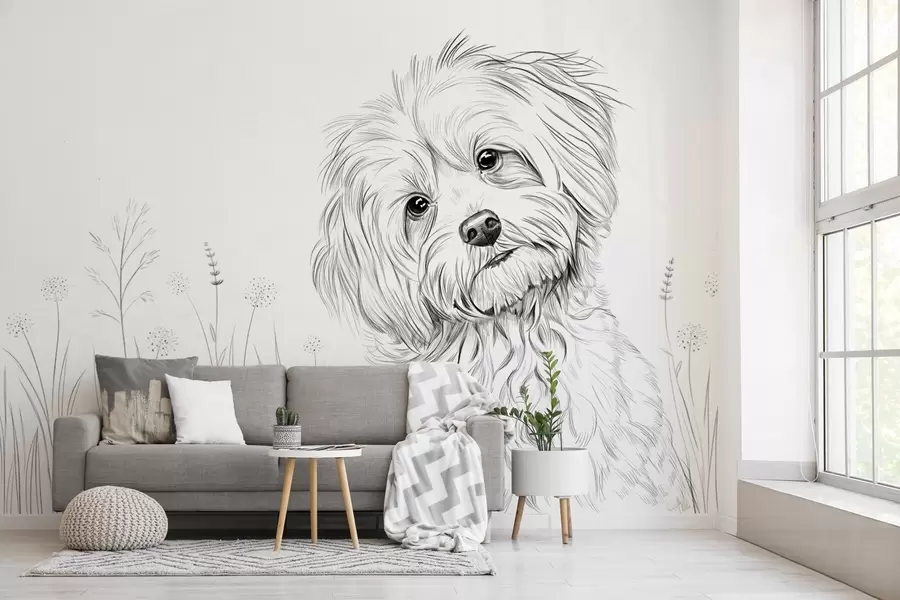 murales de pared Un bonito dibujo de un perro en la hierba w05656