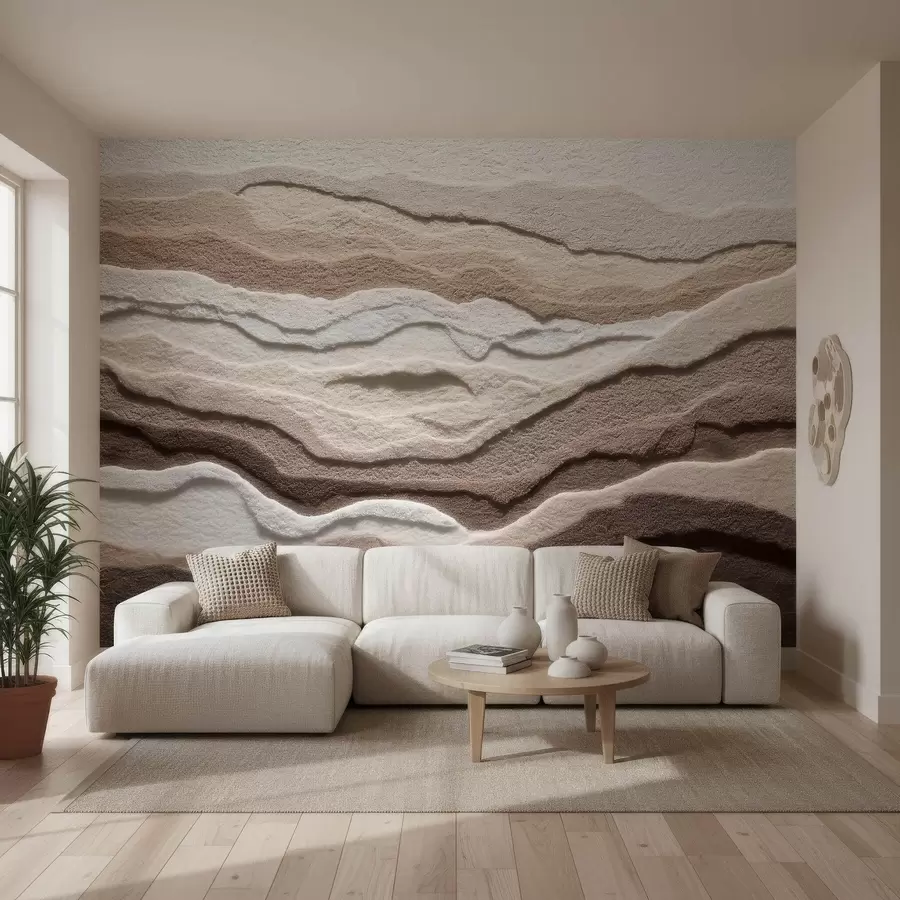 murales de pared Fotomural con textura que representa formaciones de arena en capas en una cálida gama de tonos beige w09807