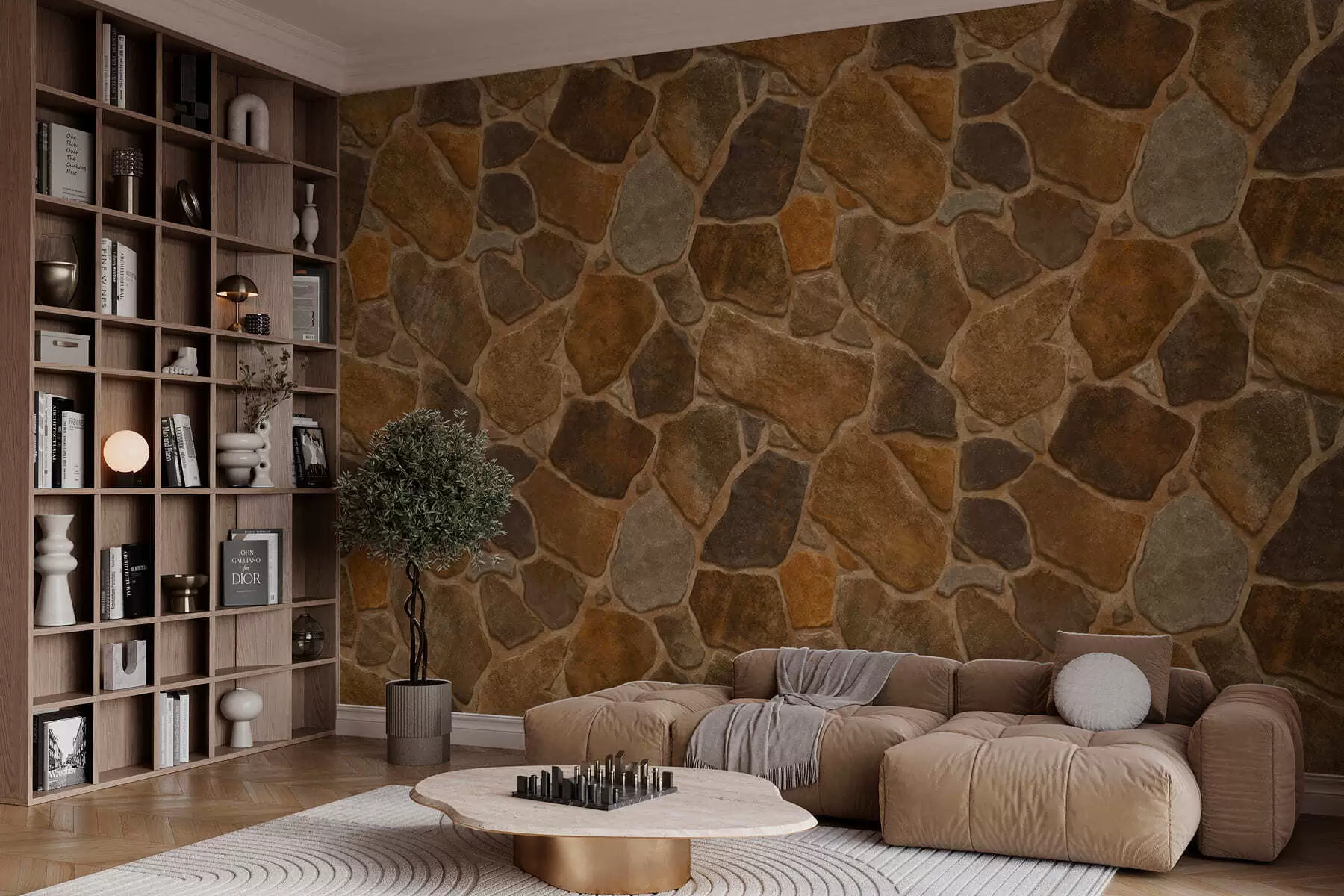 murales de pared Motivo de piedra natural en tonos cálidos w05691