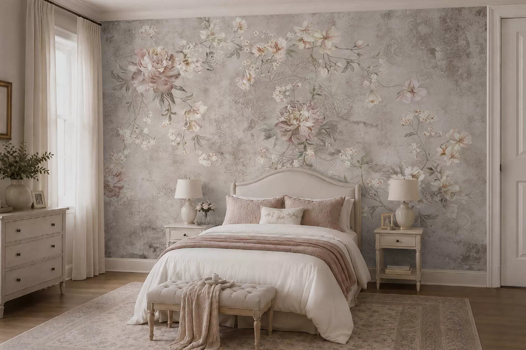 murales de pared Adorno floral sobre un fondo claro con textura w05698