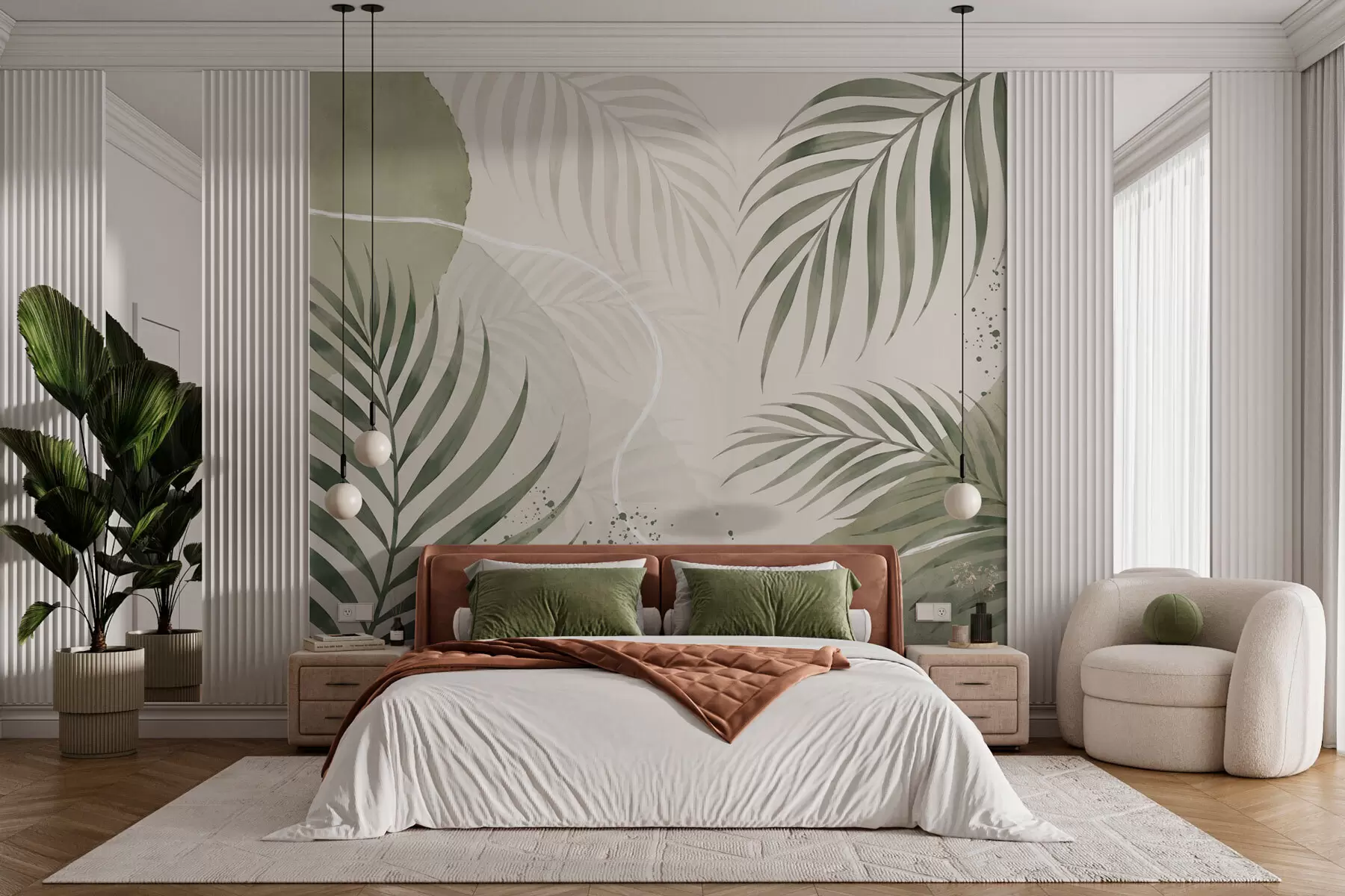 murales de pared Hojas estilizadas sobre un fondo suave y neutro w05728