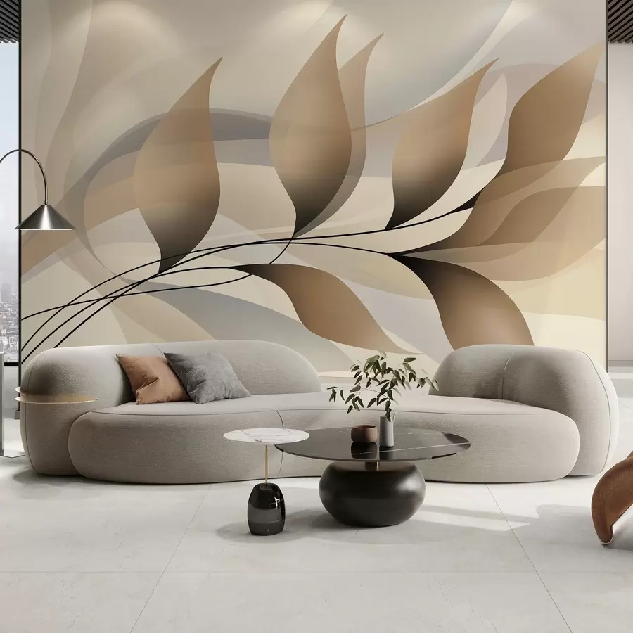 murales de pared una elegante rama con hojas de color beige w05660