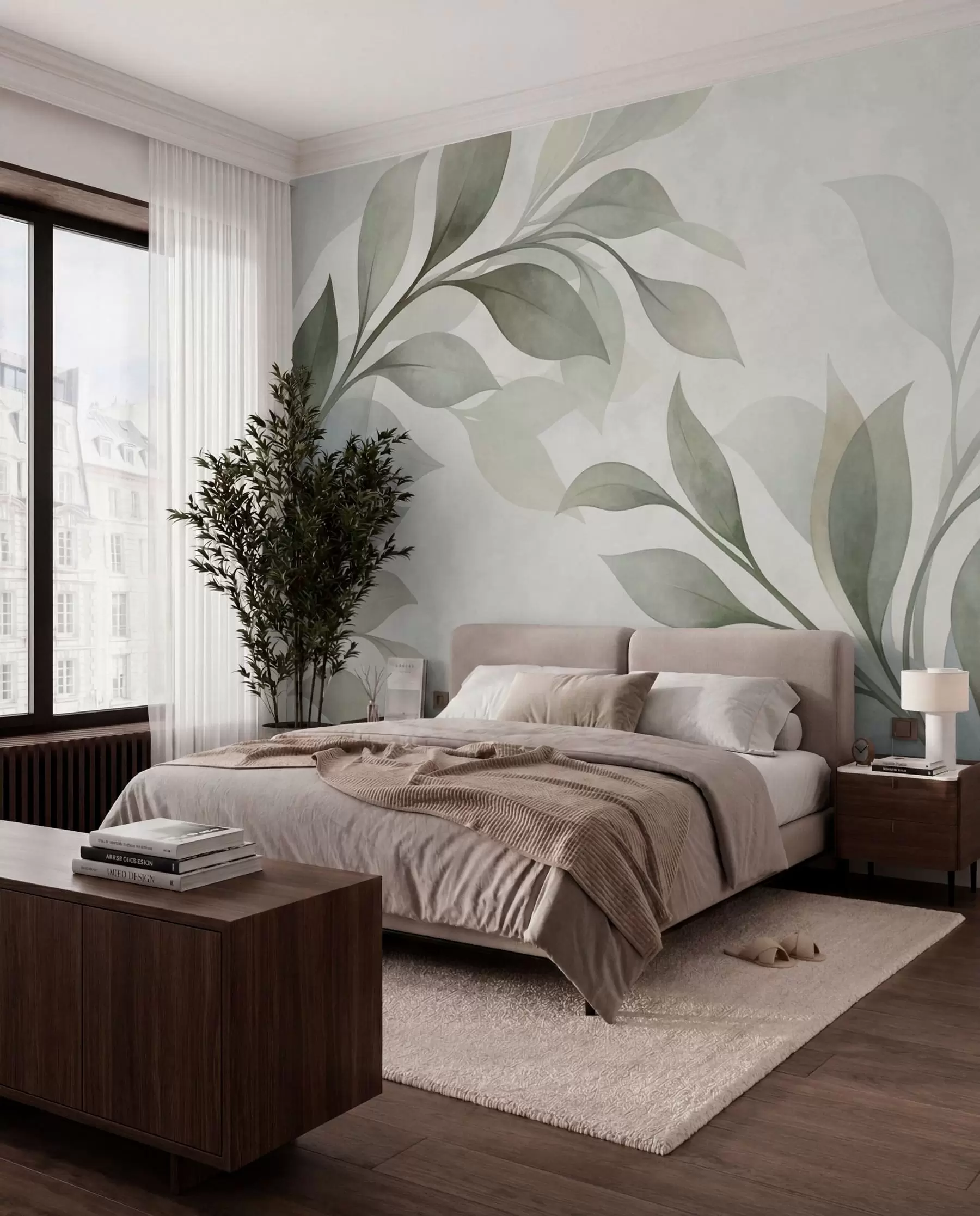 murales de pared Hojas grandes en azul y verde w05693