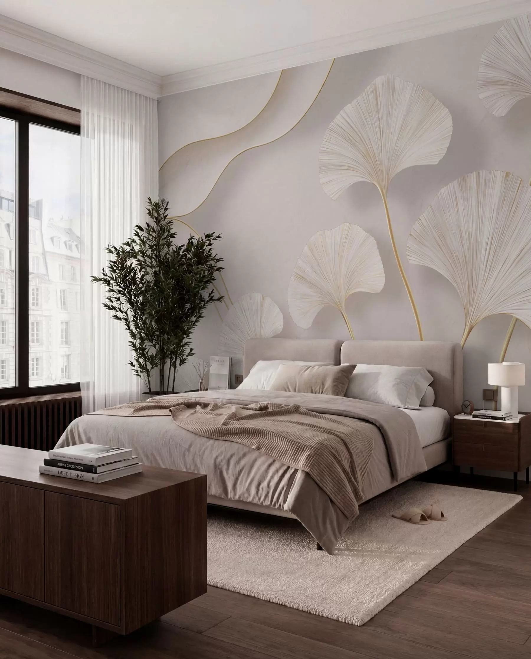 murales de pared Ginkgo marfil w05734