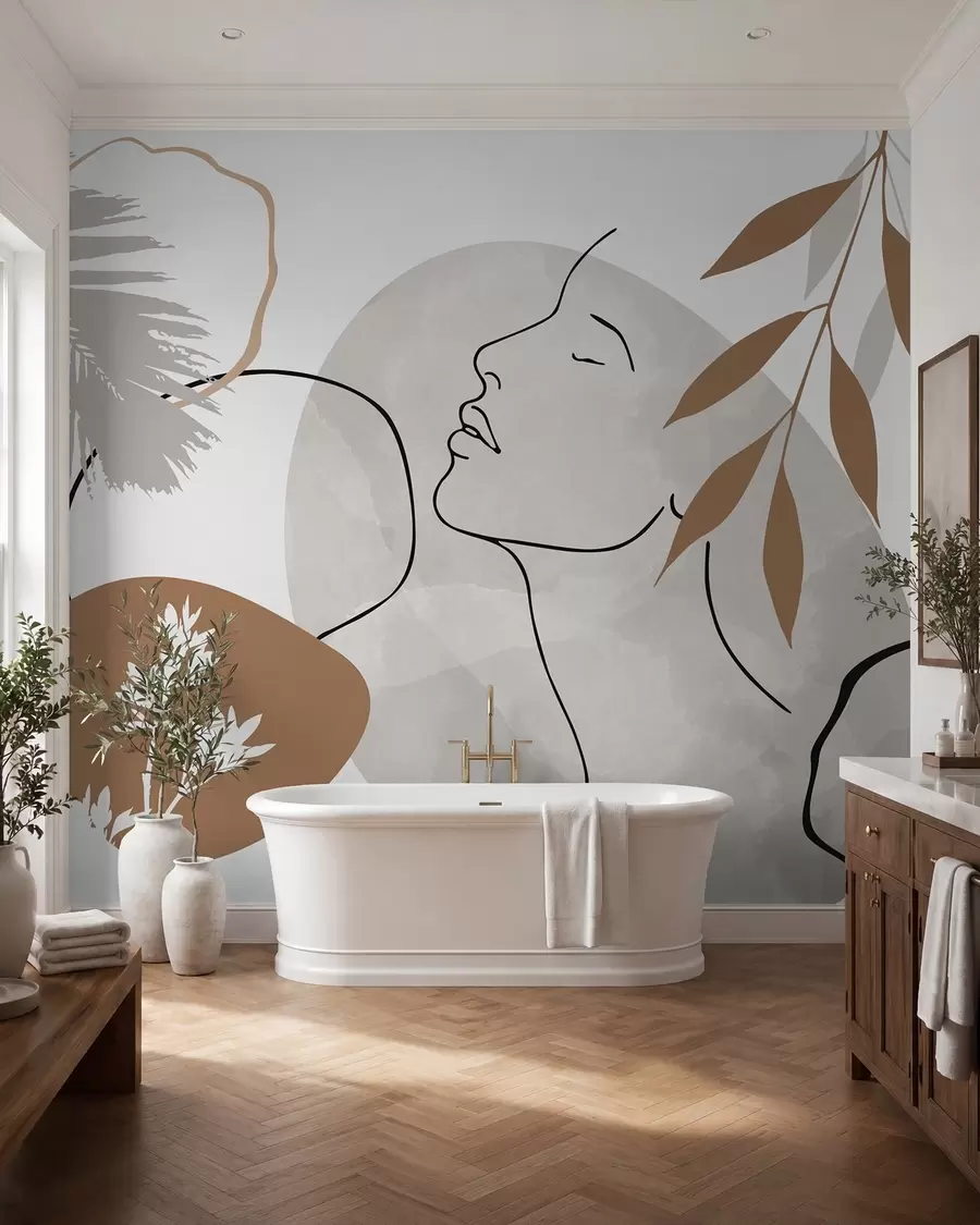 murales de pared Abstracción con vegetación y la silueta de un rostro w05776