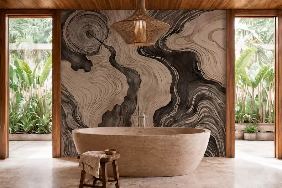 murales de pared Un motivo abstracto con un diseño lineal que imita la veta de la madera w05729