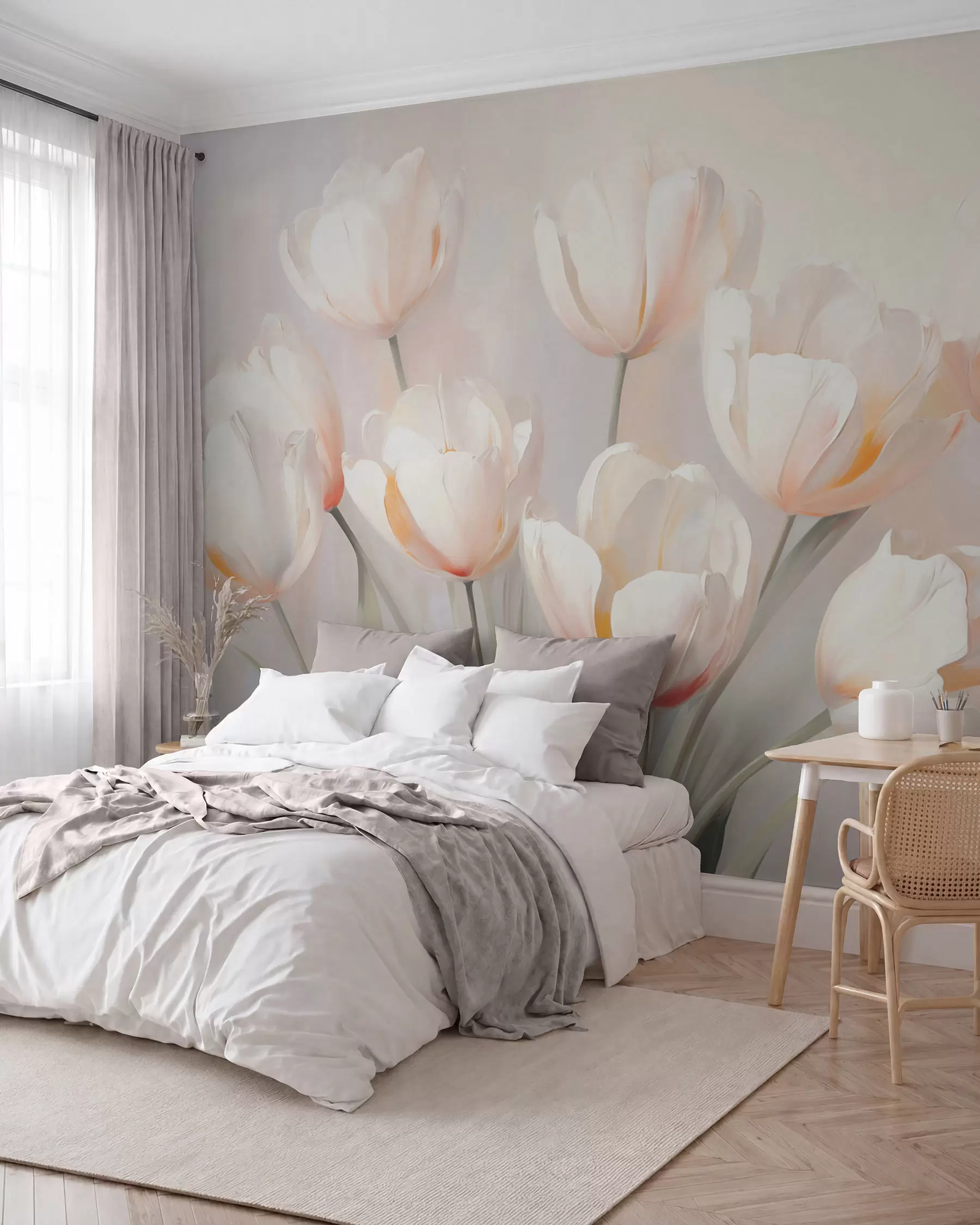 murales de pared Tulipanes con bordes durazno w05663