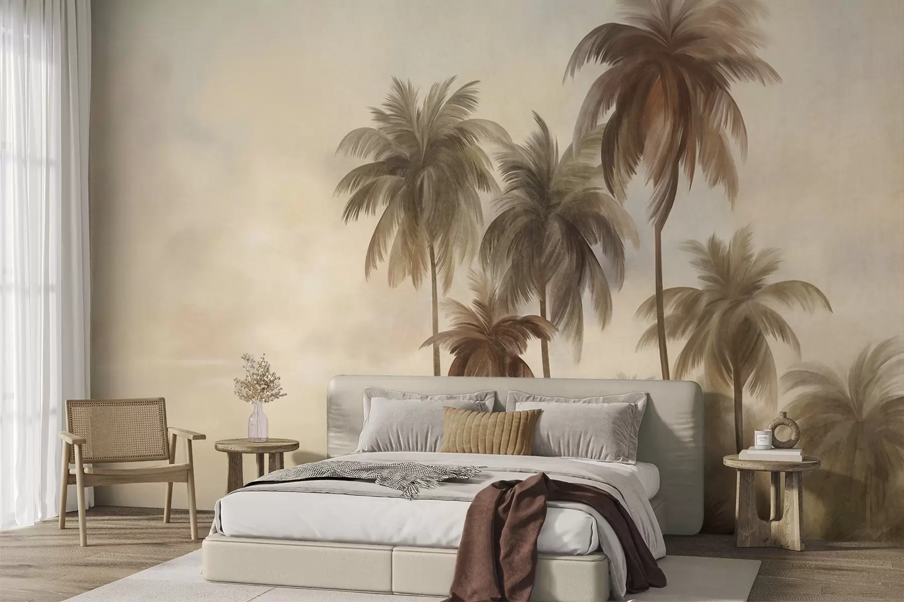 murales de pared Palmeras, paisaje tropical, arte con textura w09938