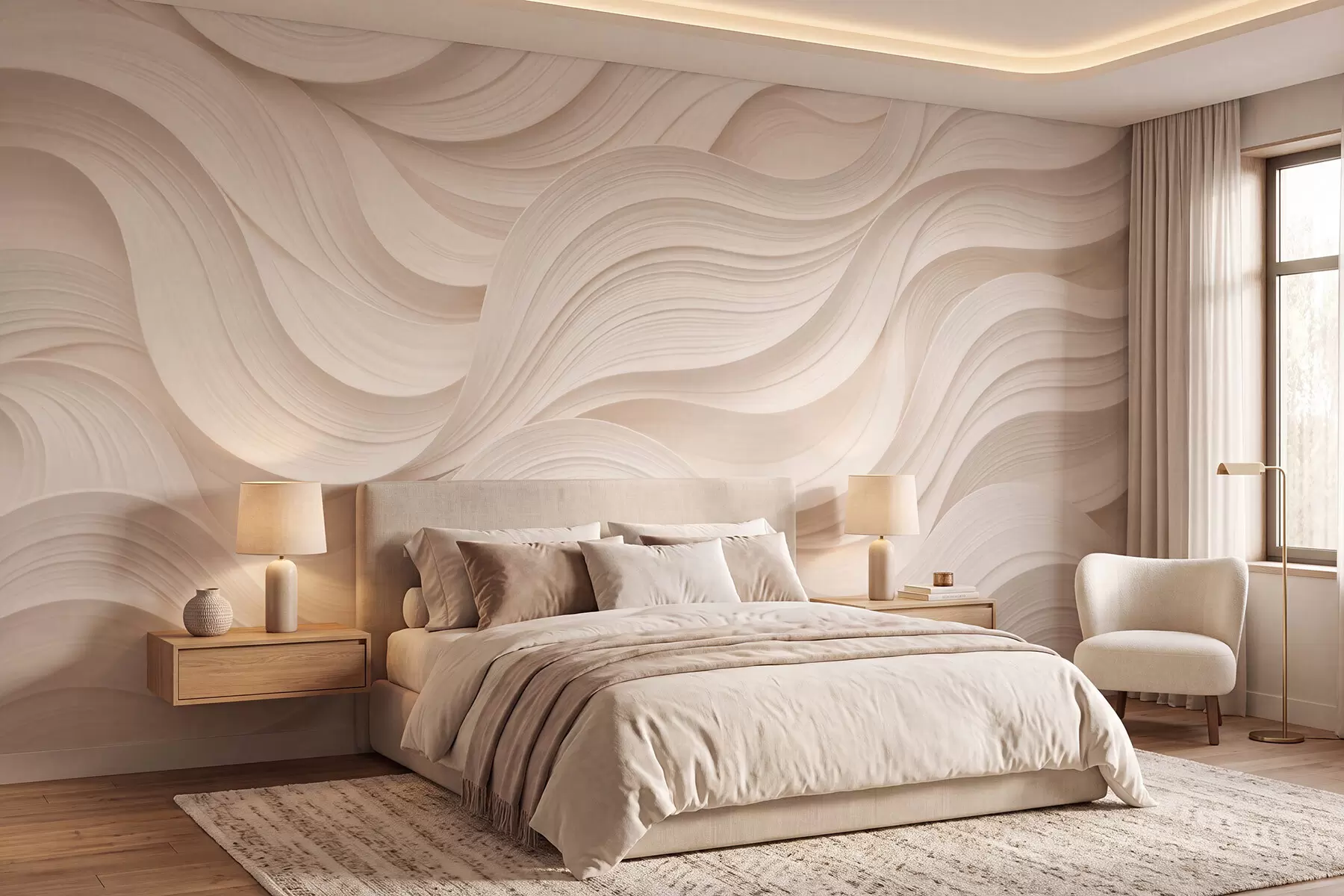 murales de pared Olas abstractas de color beige en estilo 3D w09957