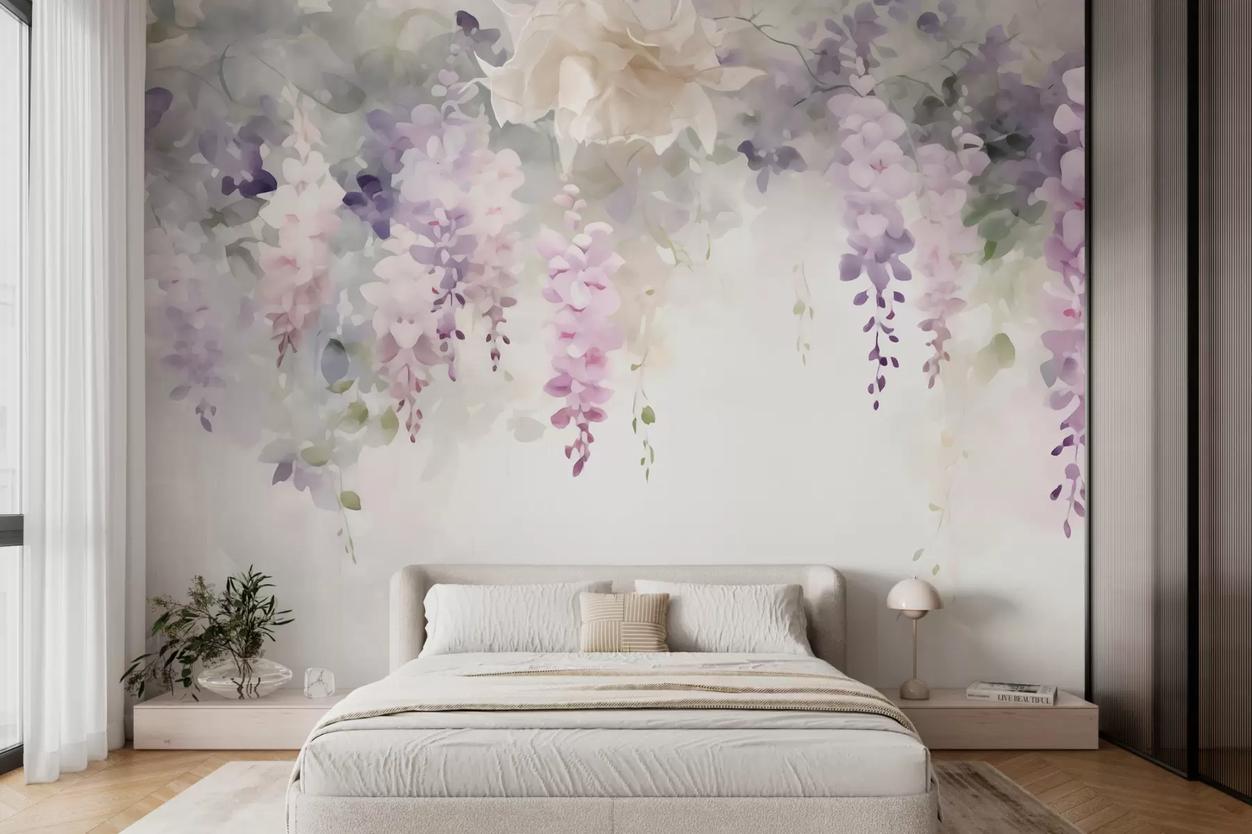murales de pared Flores de glicinia caídas w05795