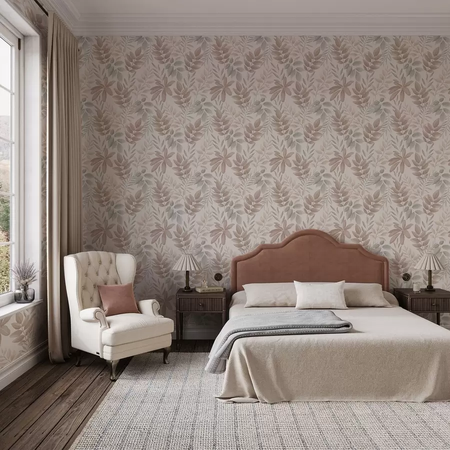 murales de pared Follaje suave en tonos naturales pastel a01232