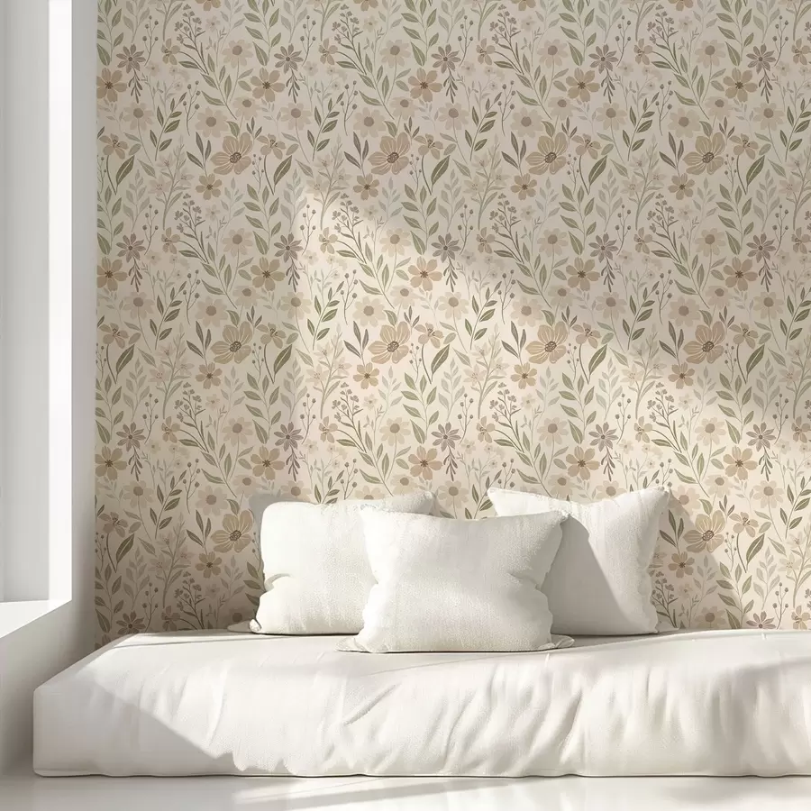 murales de pared Delicadas flores silvestres en tonos naturales a01238