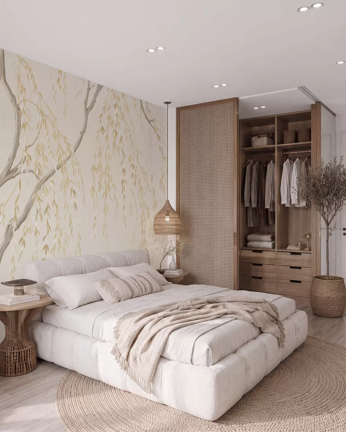murales de pared Ramas colgantes en tonos beige claro w05812v1