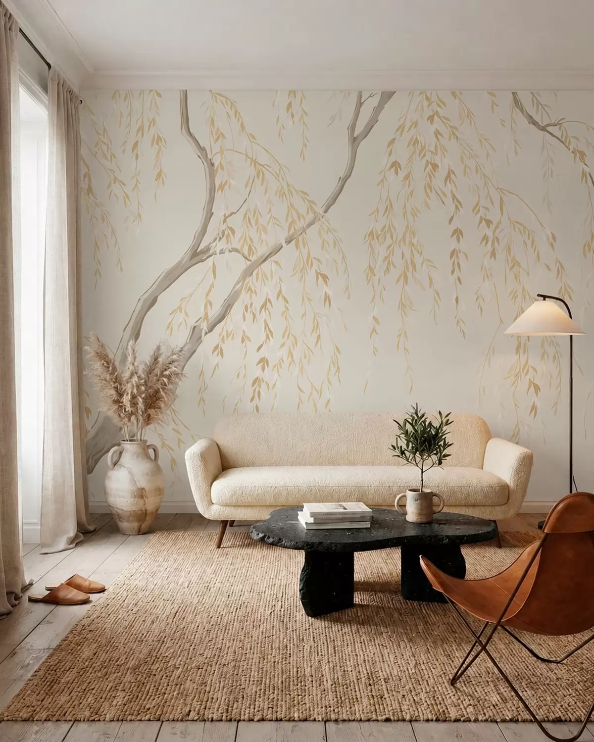 murales de pared Ramas colgantes en tonos beige claro w05812v1