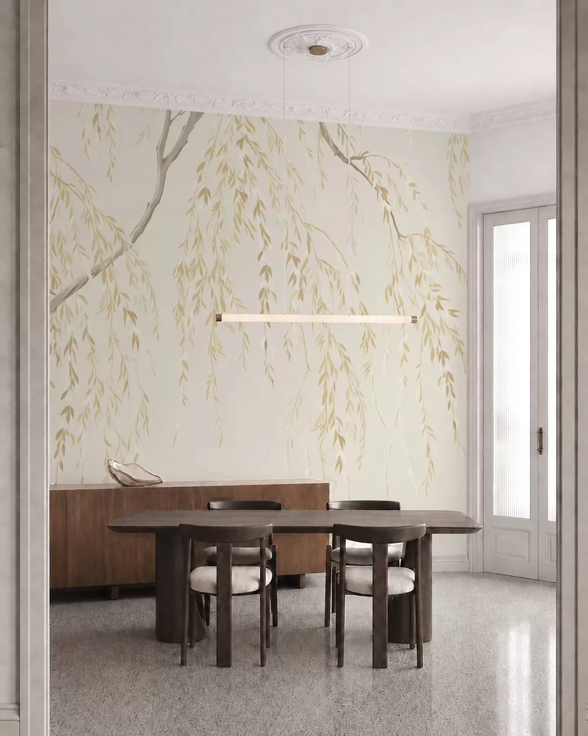 murales de pared Ramas colgantes en tonos beige claro w05812v1