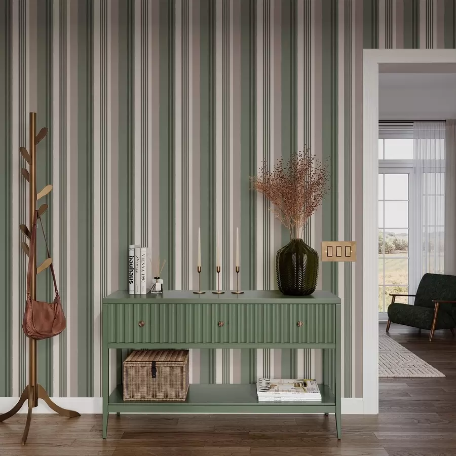 murales de pared Rayas anchas verdes y crema a01248