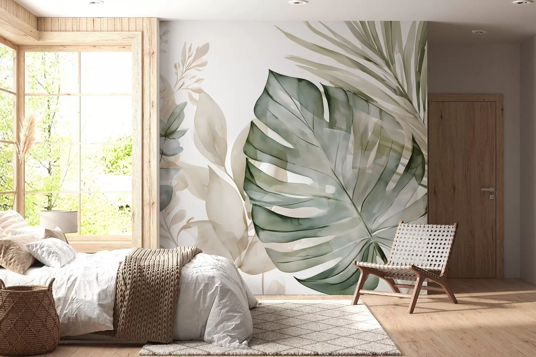 murales de pared Hojas tropicales grandes en estilo acuarela w05867