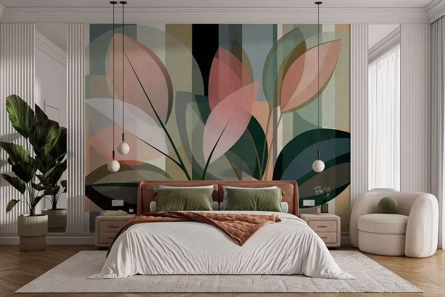 murales de pared Una elegante obra abstracta en la que aparecen plantas w05871