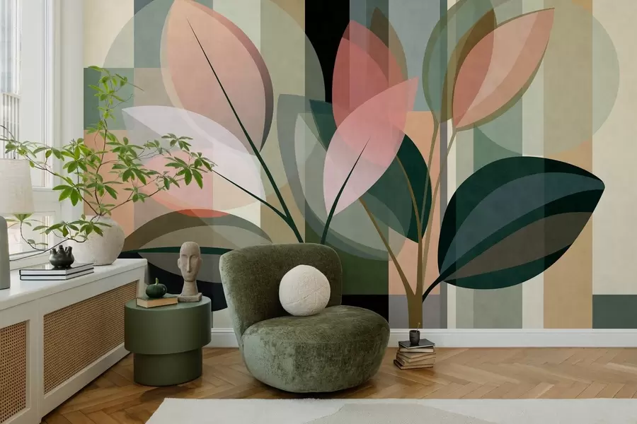 murales de pared Una elegante obra abstracta en la que aparecen plantas w05871