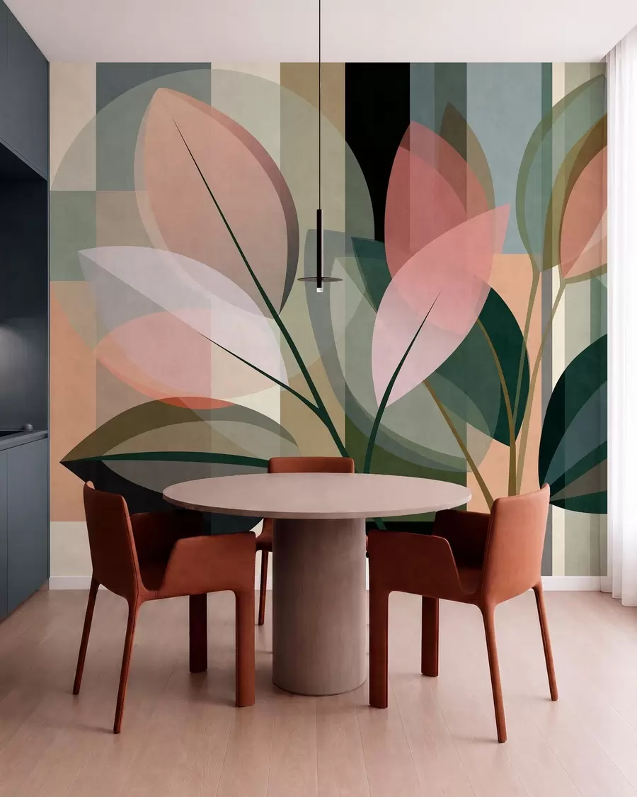 murales de pared Una elegante obra abstracta en la que aparecen plantas w05871