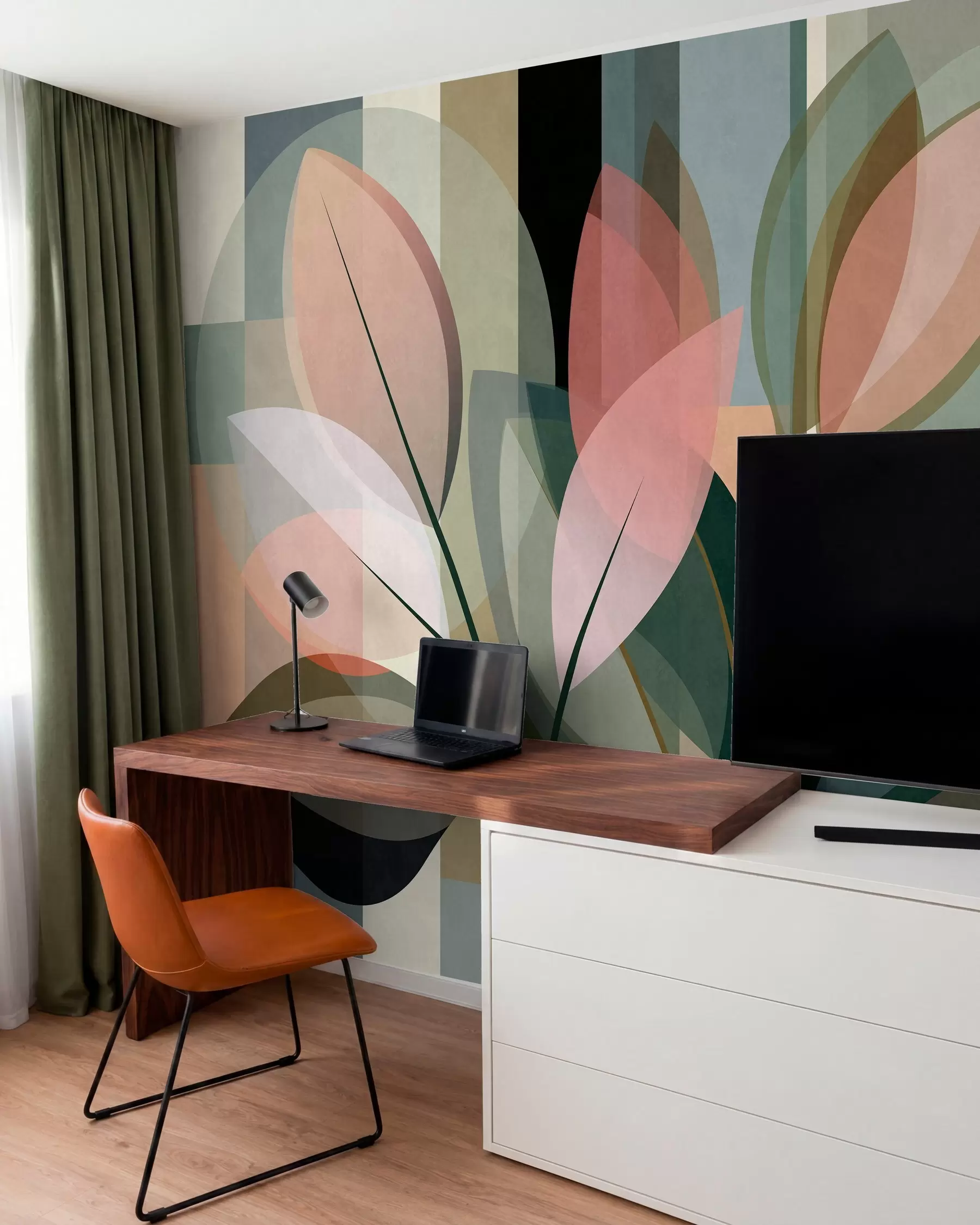 murales de pared Una elegante obra abstracta en la que aparecen plantas w05871
