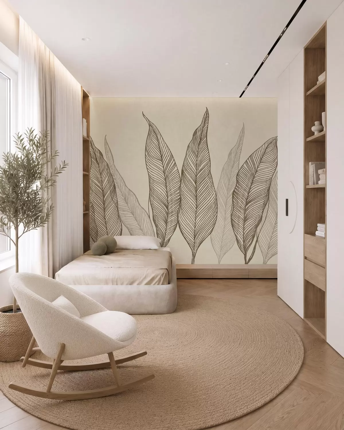 murales de pared Hojas marrones estilizadas con detalles de líneas intrincadas sobre un fondo beige; obra de arte con textura w10030v2
