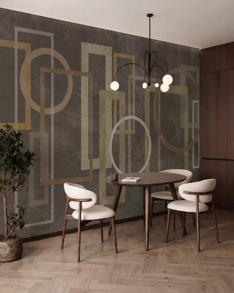 murales de pared Formas geométricas y con textura, como rectángulos y círculos, en tonos tierra w10031