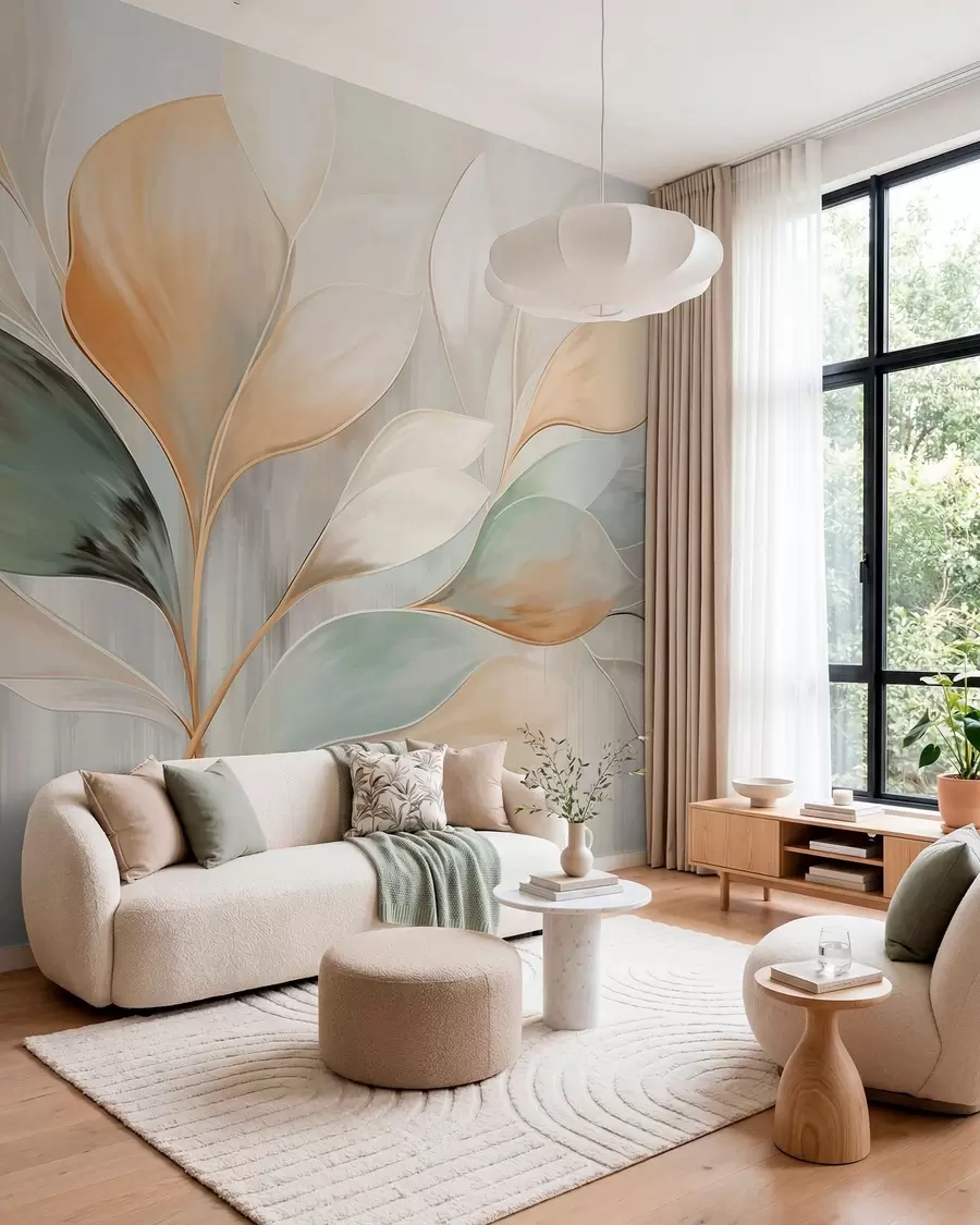 murales de pared Hojas color durazno w05861