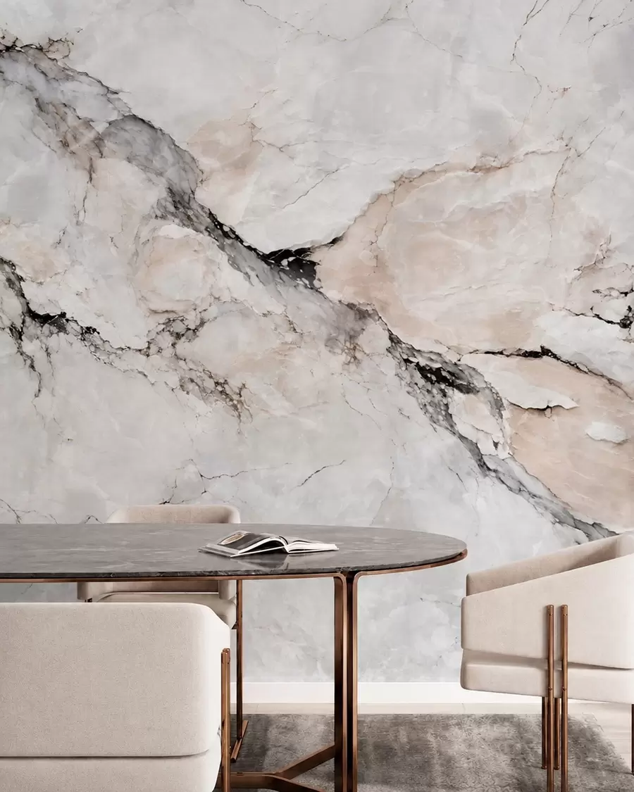 murales de pared Textura de mármol claro con vetas oscuras y beige w05884
