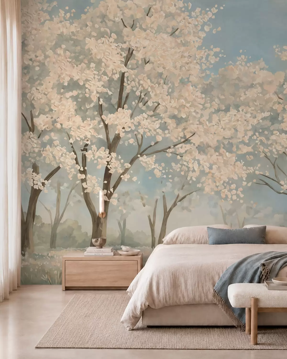 murales de pared Árboles pálidos en flor bajo un cielo azul claro w05897v1
