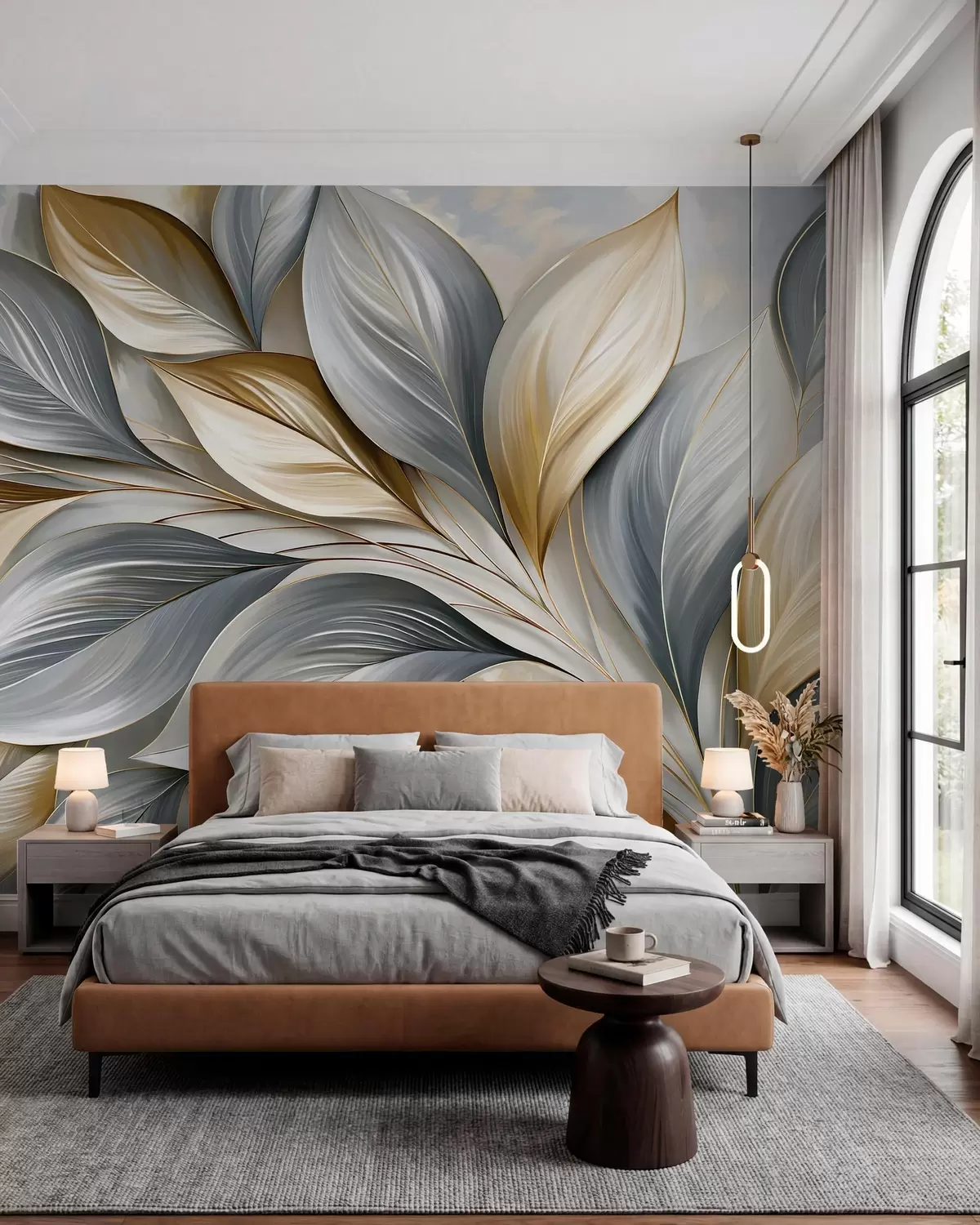 murales de pared Hojas esculpidas azules w10076