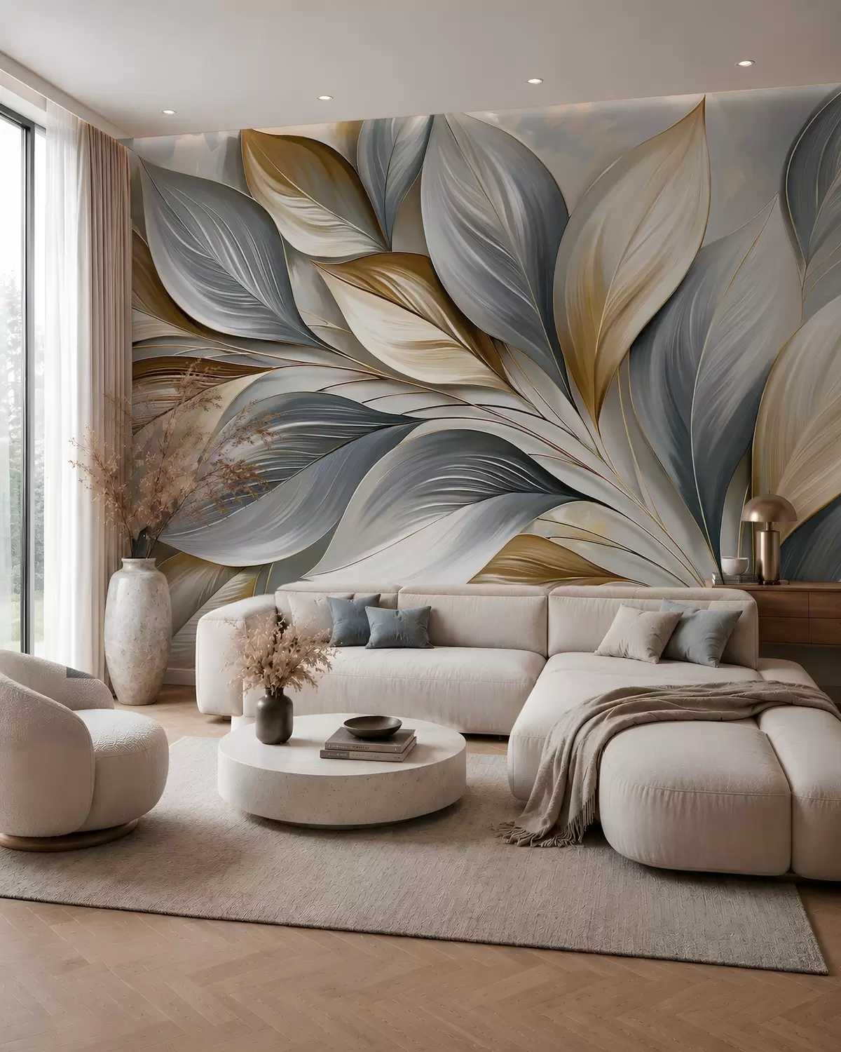 murales de pared Hojas esculpidas azules w10076
