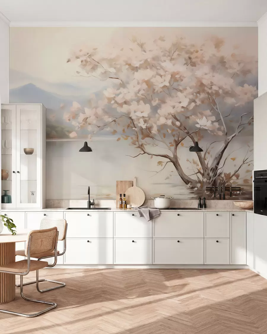 murales de pared Paisaje con un árbol, pintura de imitación w05950
