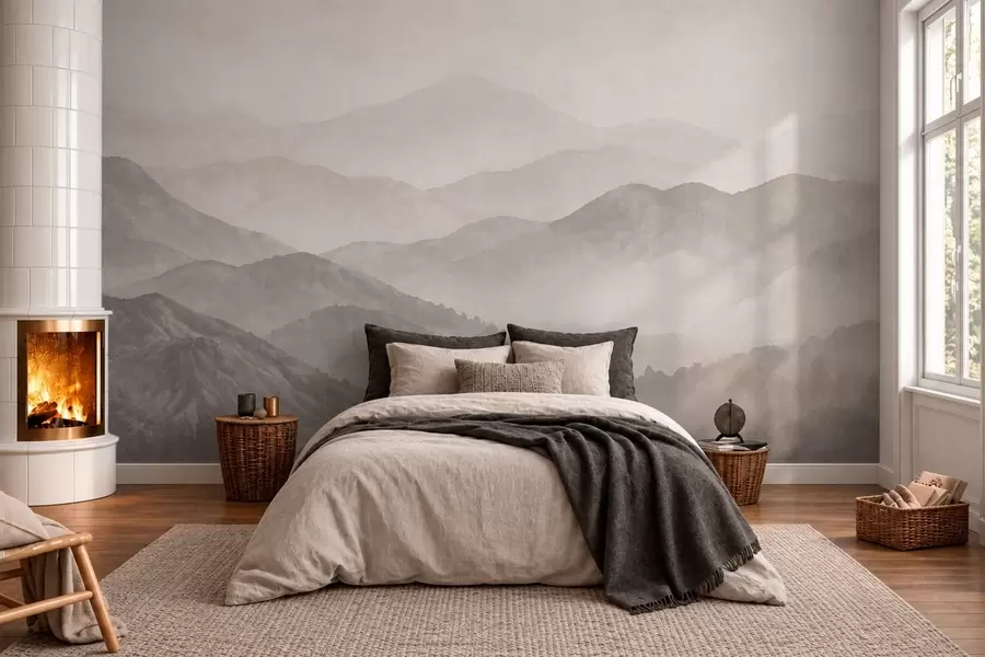 murales de pared Montañas brumosas en suaves tonos neutros w05925v1