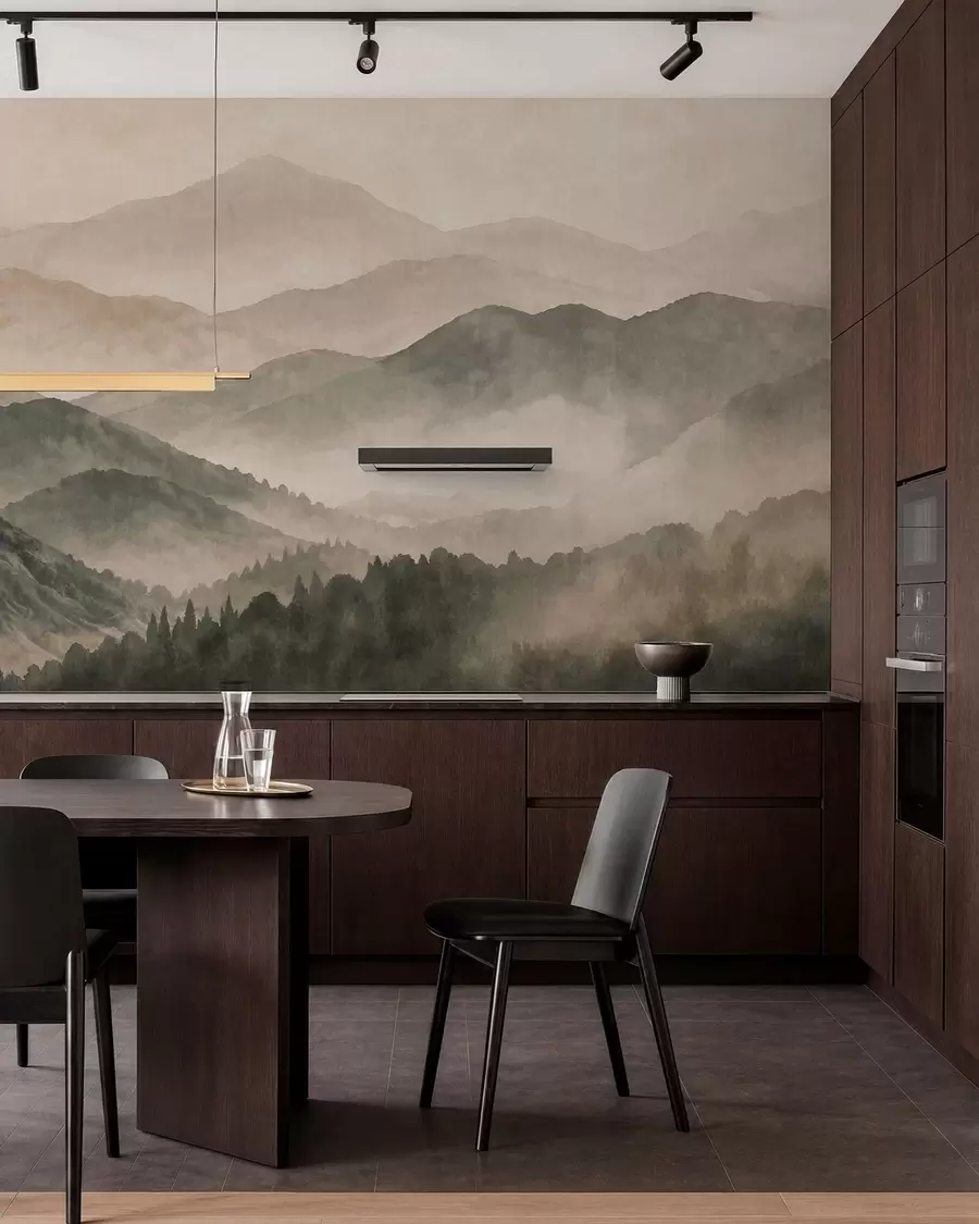 murales de pared Cordilleras brumosas y bosques oscuros w05925v3