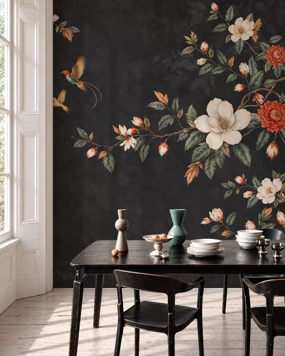 murales de pared Pájaros sobre negro w05927