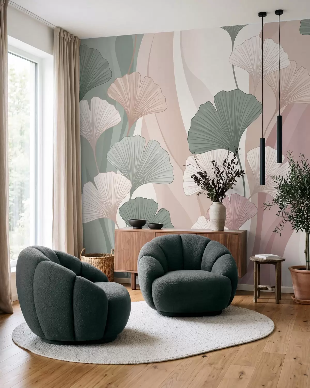 murales de pared Ginkgo en tonos pastel w10040